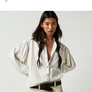 Free People White Button Down Top